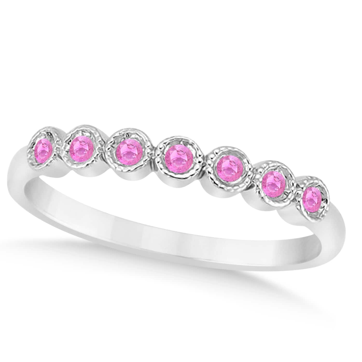 Pink Sapphire Bezel Set Wedding Band 14k White Gold 0.10ct