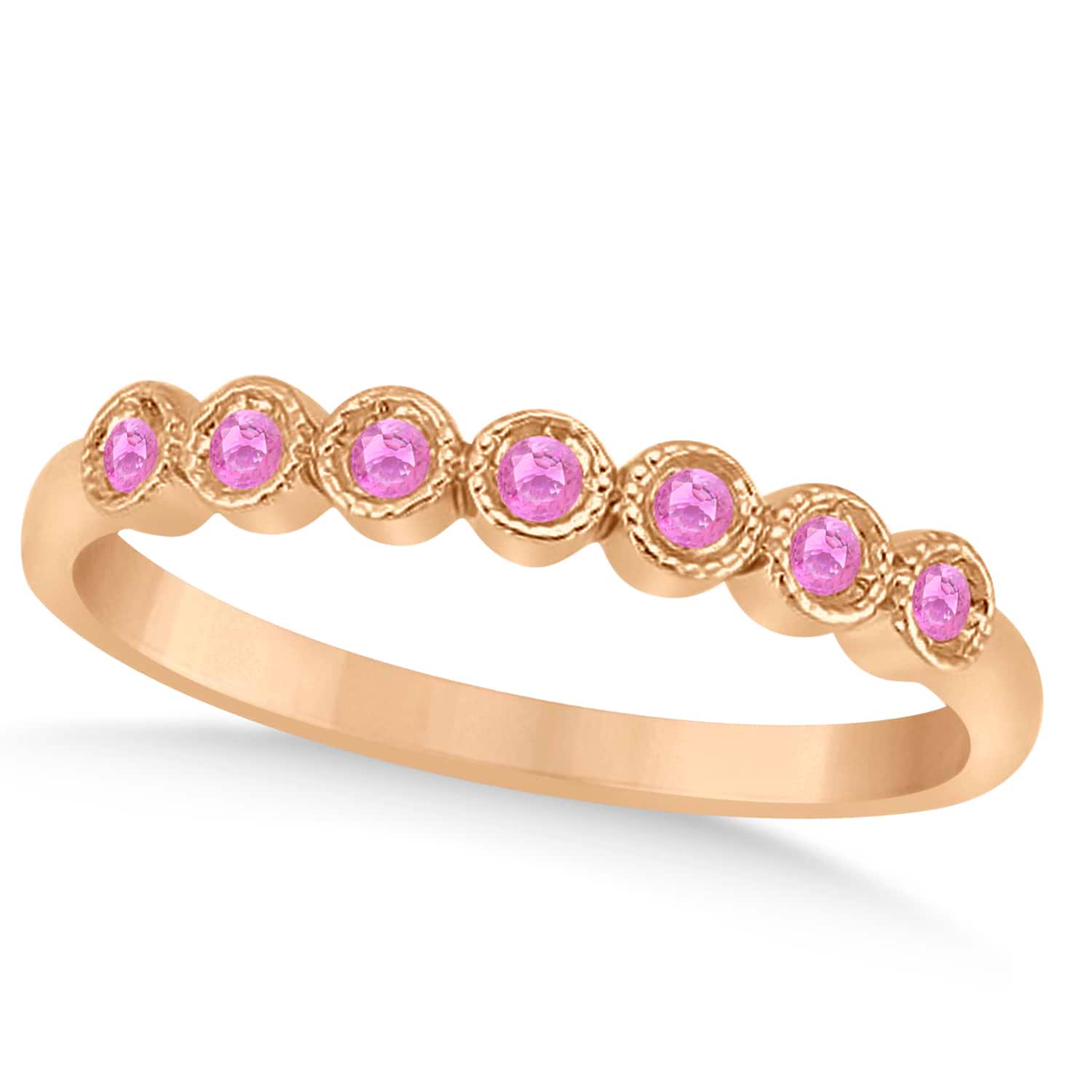 Pink Sapphire Bezel Set Wedding Band 18k Rose Gold 0.10ct