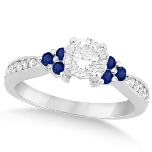 Floral Diamond & Blue Sapphire Engagement Ring 14k White Gold (0.80ct)