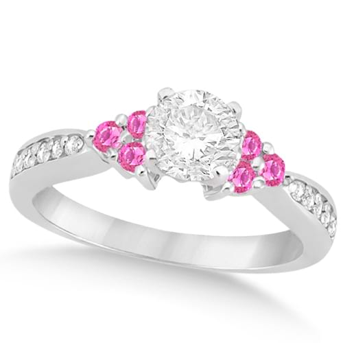 Floral Diamond & Pink Sapphire Engagement Ring 14k White Gold (0.80ct)