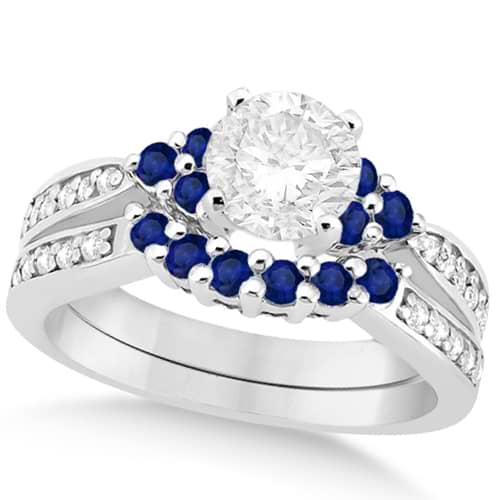 Floral Diamond & Blue Sapphire Bridal Set in Palladium (1.00ct)
