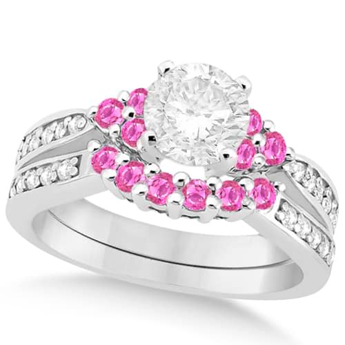Floral Diamond & Pink Sapphire Bridal Set in 14k White Gold (1.00ct)