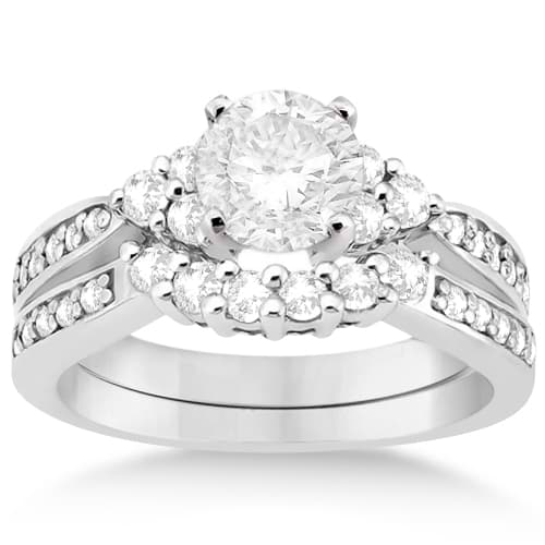 Floral Diamond Engagement Ring & Wedding Band Palladium (0.56ct)