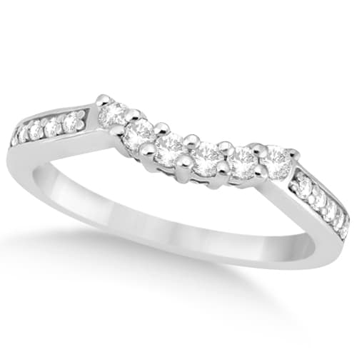 Floral Contour Band Diamond Wedding Ring 18k White Gold (0.28ct)