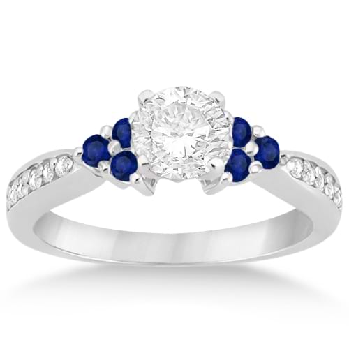 Floral Diamond and Sapphire Engagement Ring 14k White Gold (0.30ct)