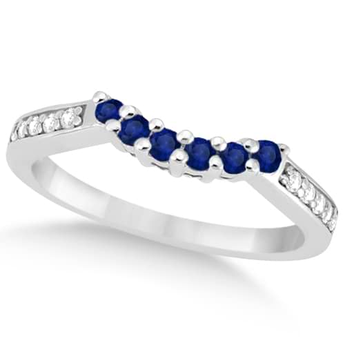Floral Diamond and Sapphire Wedding Ring 14k White Gold (0.30ct)