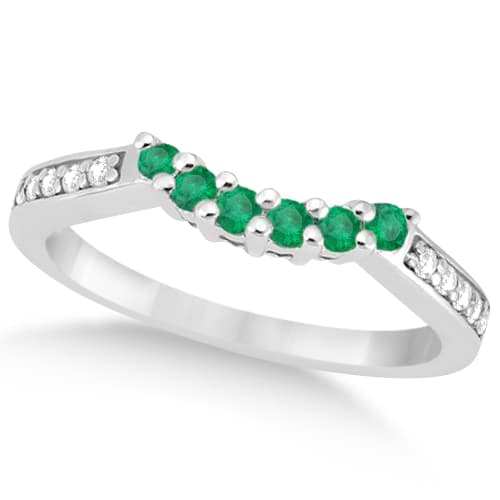 Floral Diamond and Emerald Wedding Ring Palladium (0.28ct)