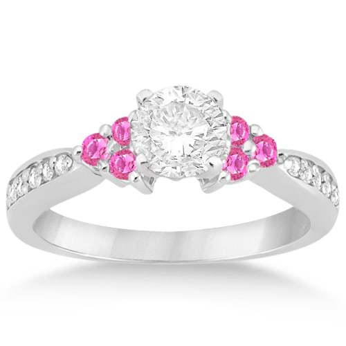 Floral Diamond & Pink Sapphire Engagement Ring 18k White Gold (0.30ct)