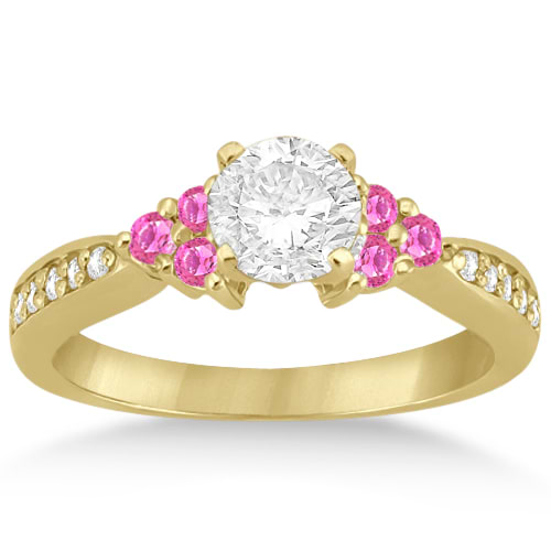 Floral Diamond & Pink Sapphire Engagement Ring 18k Yellow Gold (0.30ct)