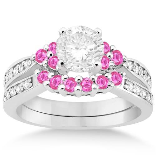 Floral Diamond & Pink Sapphire Engagement Set Platinum (0.60ct)