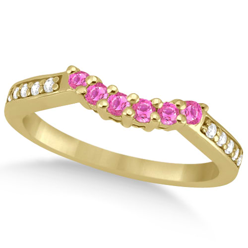 Floral Diamond & Pink Sapphire Wedding Ring 14k Yellow Gold (0.30ct)