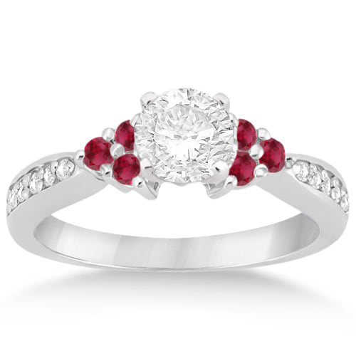 Floral Diamond and Ruby Engagement Ring 18k White Gold (0.30ct)
