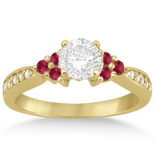 Floral Diamond and Ruby Engagement Ring 18k Yellow Gold (0.30ct)