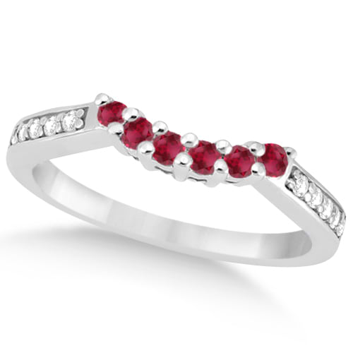 Floral Diamond and Ruby Wedding Ring Palladium (0.30ct)