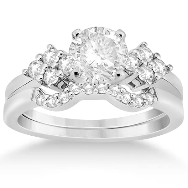 Diamond Cluster Engagment Ring & Wedding Band 14k White Gold (0.34ct)
