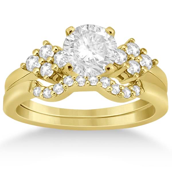 Diamond Cluster Engagment Ring & Wedding Band 14k Yellow Gold (0.34ct)