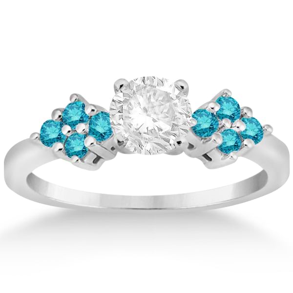 Designer Blue Diamond Floral Engagement Ring 18k White Gold (0.24ct)