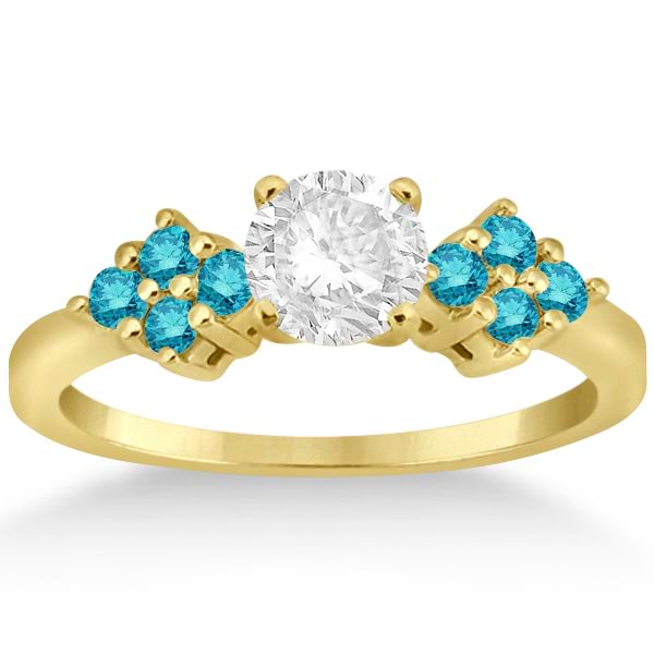 Designer Blue Diamond Floral Engagement Ring 18k Yellow Gold (0.24ct)