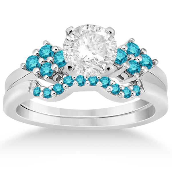 Blue Diamond Engagement Ring & Wedding Band 18k White Gold (0.34ct)
