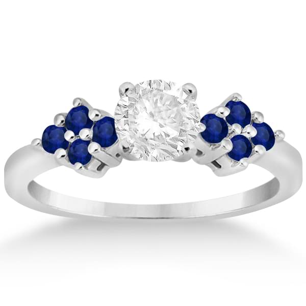 Designer Blue Sapphire Floral Engagement Ring 18k White Gold (0.35ct)