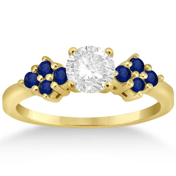 Designer Blue Sapphire Floral Engagement Ring 18k Yellow Gold (0.35ct)