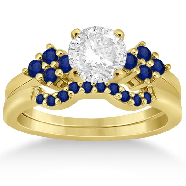 Blue Sapphire Engagement Ring & Wedding Band 18k Yellow Gold (0.50ct)