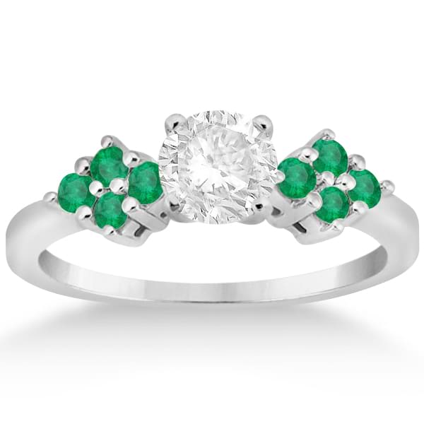 Designer Green Emerald Floral Engagement Ring 18k White Gold (0.28ct)
