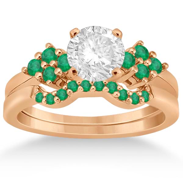 Green Emerald Engagement Ring & Wedding Band 14k Rose Gold (0.40ct)