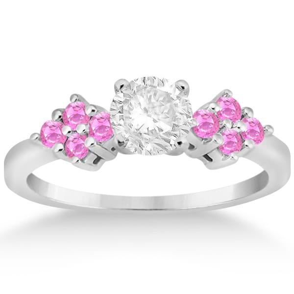 Designer Pink Sapphire Floral Engagement Ring 14k White Gold (0.35ct)