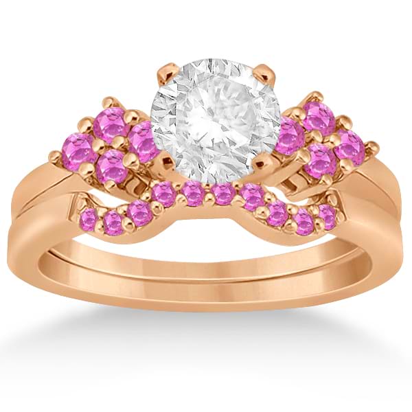 Pink Sapphire Engagement Ring & Wedding Band 14k Rose Gold (0.50ct)