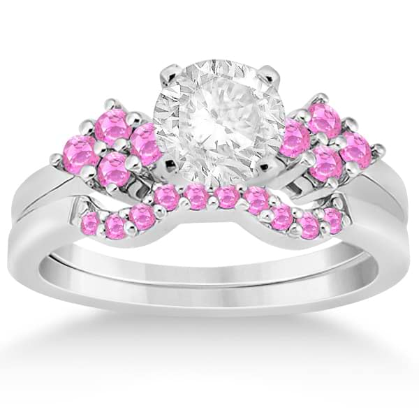 Pink Sapphire Engagement Ring & Wedding Band 18k White Gold (0.50ct)