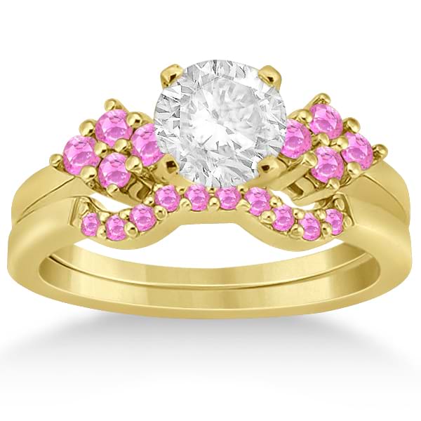 Pink Sapphire Engagement Ring & Wedding Band 18k Yellow Gold (0.50ct)