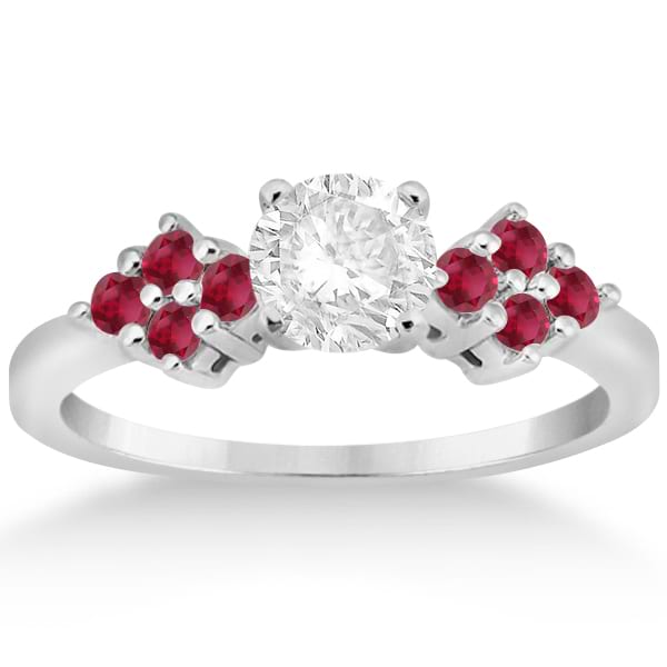 Designer Ruby Cluster Floral Engagement Ring 18k White Gold (0.35ct)