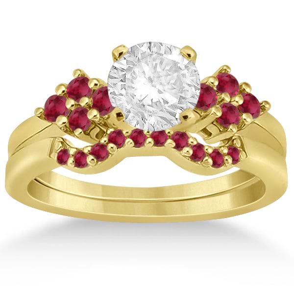 Ruby Floral Engagement Ring & Wedding Band 14k Yellow Gold (0.50ct)