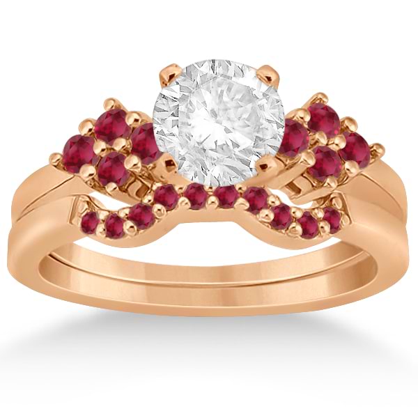 Ruby Floral Engagement Ring & Wedding Band 18k Rose Gold (0.50ct)