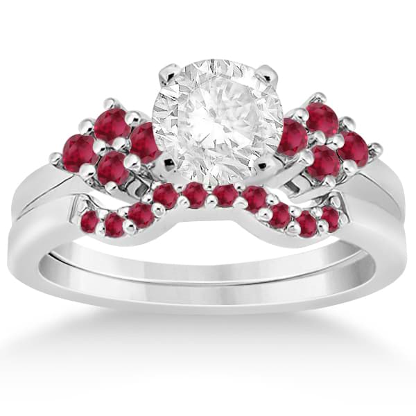 Ruby Floral Engagement Ring & Wedding Band 18k White Gold (0.50ct)
