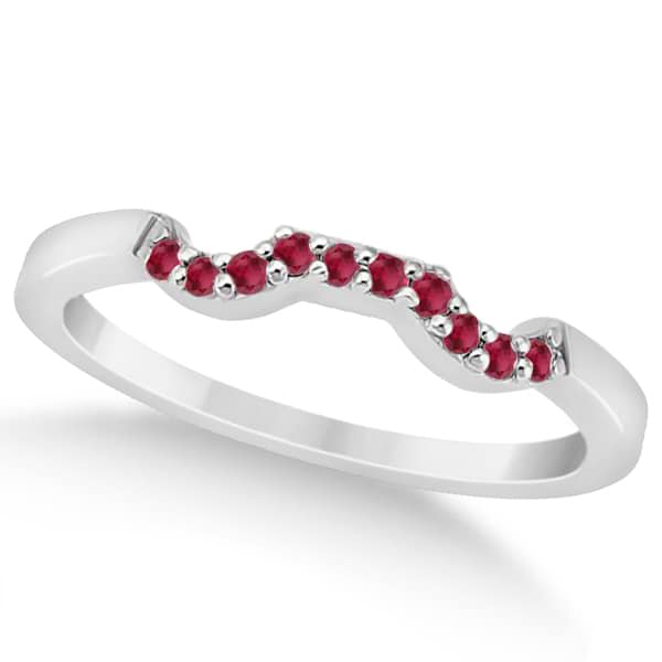 Pave Set Ruby Contour Style Floral Wedding Band in Platinum (0.15ct)