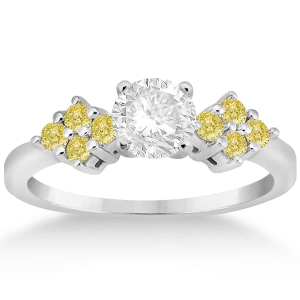 Designer Yellow Diamond Floral Engagement Ring 18k White Gold (0.24ct)