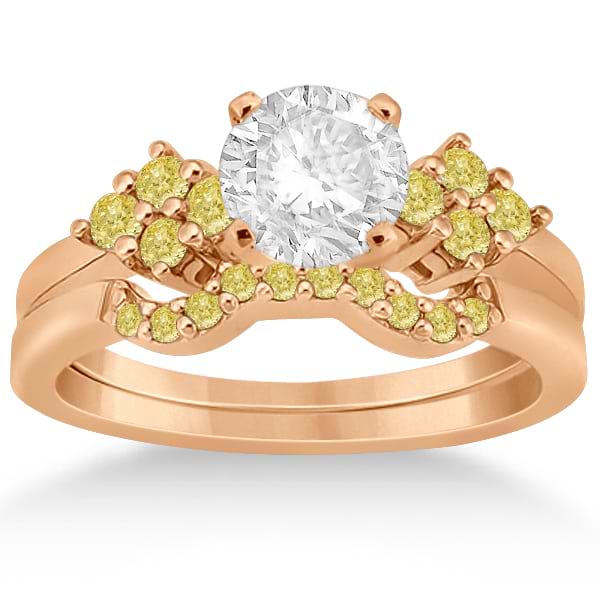 Yellow Diamond Engagement Ring & Wedding Band 18k Rose Gold (0.34ct)