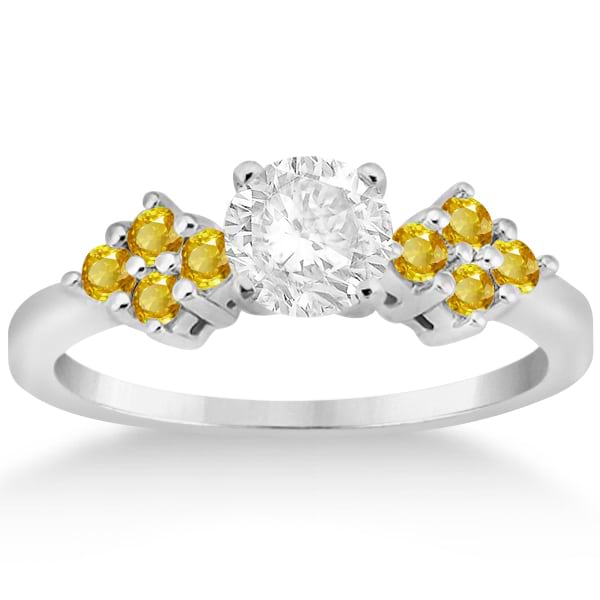 Designer Yellow Sapphire Floral Engagement Ring 14k White Gold 0.35ct