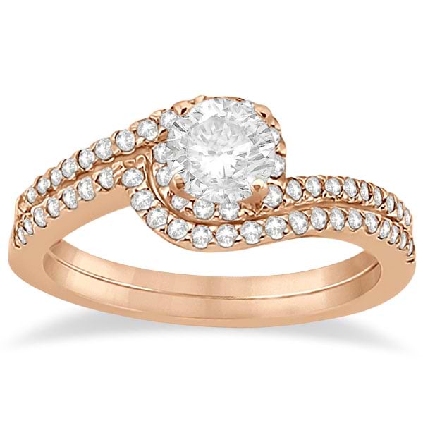 Halo Twist Diamond Bridal Set Ring & Band 14k Rose Gold (0.28ct)