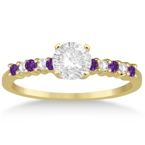 Petite Diamond & Amethyst Engagement Ring 18k Yellow Gold (0.15ct)