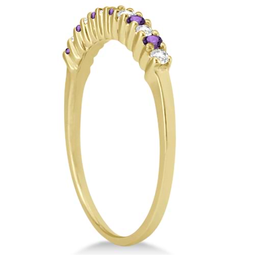 Petite Diamond & Amethyst Wedding Band 14k Yellow Gold (0.20ct)