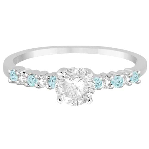 Petite Diamond & Aquamarine Engagement Ring 14k White Gold (0.15ct)