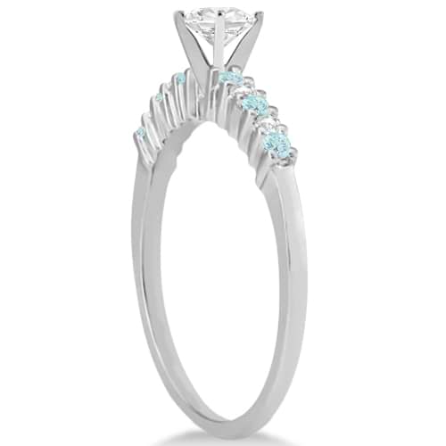 Petite Diamond & Aquamarine Engagement Ring 18k White Gold (0.15ct)