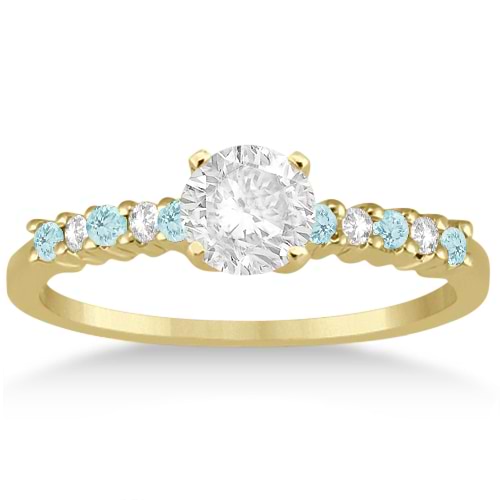 Petite Diamond & Aquamarine Engagement Ring 18k Yellow Gold (0.15ct)