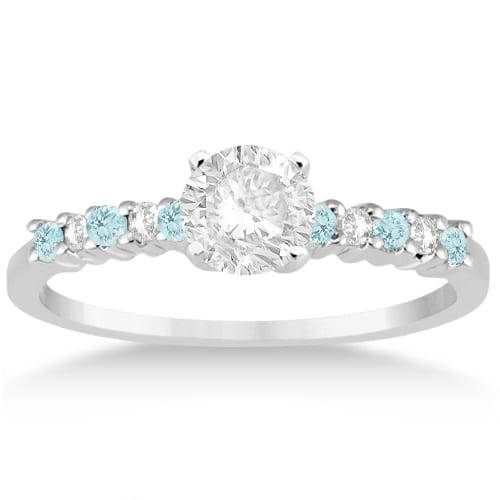 Petite Diamond & Aquamarine Engagement Ring Palladium (0.15ct)