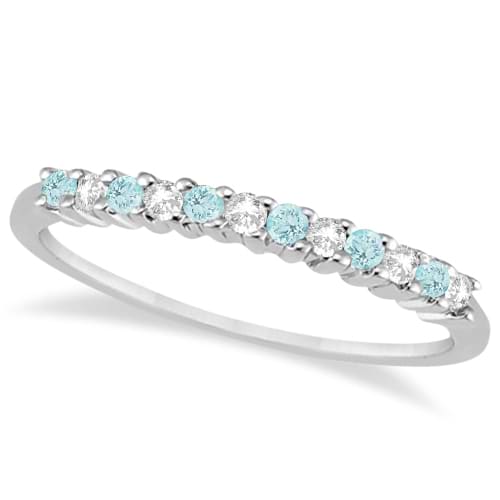 Petite Diamond & Aquamarine Bridal Set 14k White Gold (0.35ct)