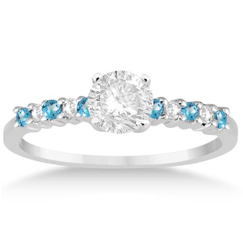 Petite Diamond & Blue Topaz Engagement Ring 14k White Gold (0.15ct)
