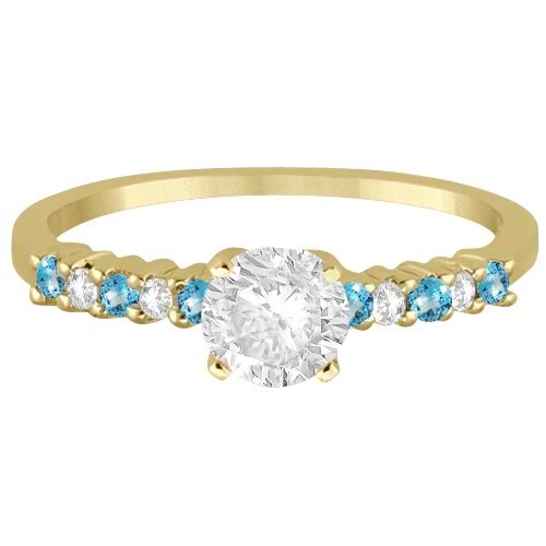 Petite Diamond & Blue Topaz Engagement Ring 18k Yellow Gold (0.15ct)